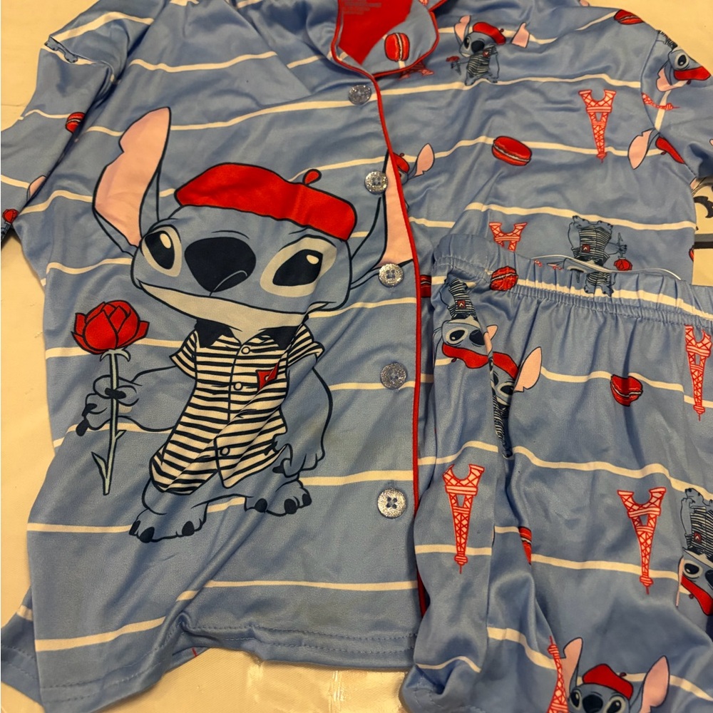 Kids Stitch Blue Pajama Set with Red Accents girl’s size 10 / 12 NWT